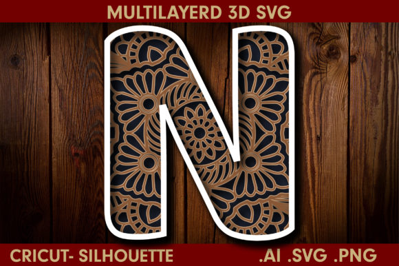 3D SVG Letter N Mandala for Shadow Boxes & Web