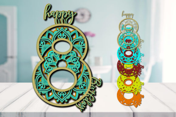 8th Birthday Cake Topper Mandala 3D SVG Shapes