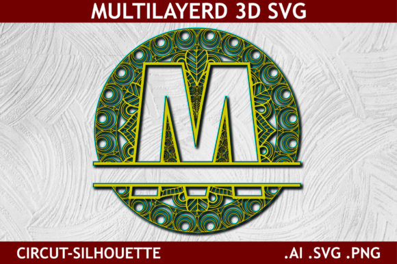 Split Alphabet M Letter Mandala: A 3D SVG for Modern Shapes
