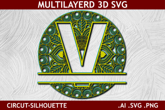 Split Alphabet V Letter Mandala: A 3D SVG for Shapes